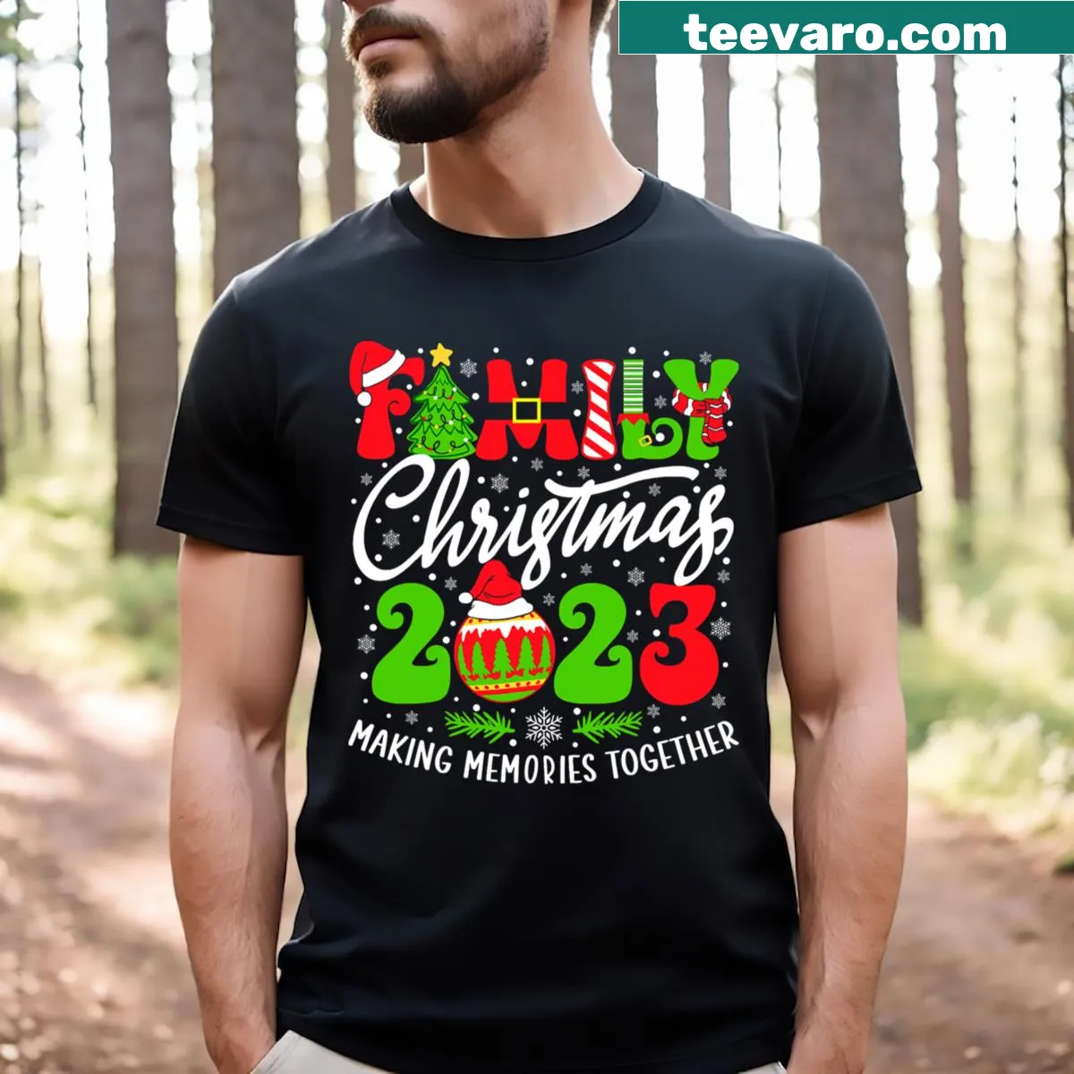 Matching family Christmas T-shirt for 2023 with humorous text — on a men's t-shirt