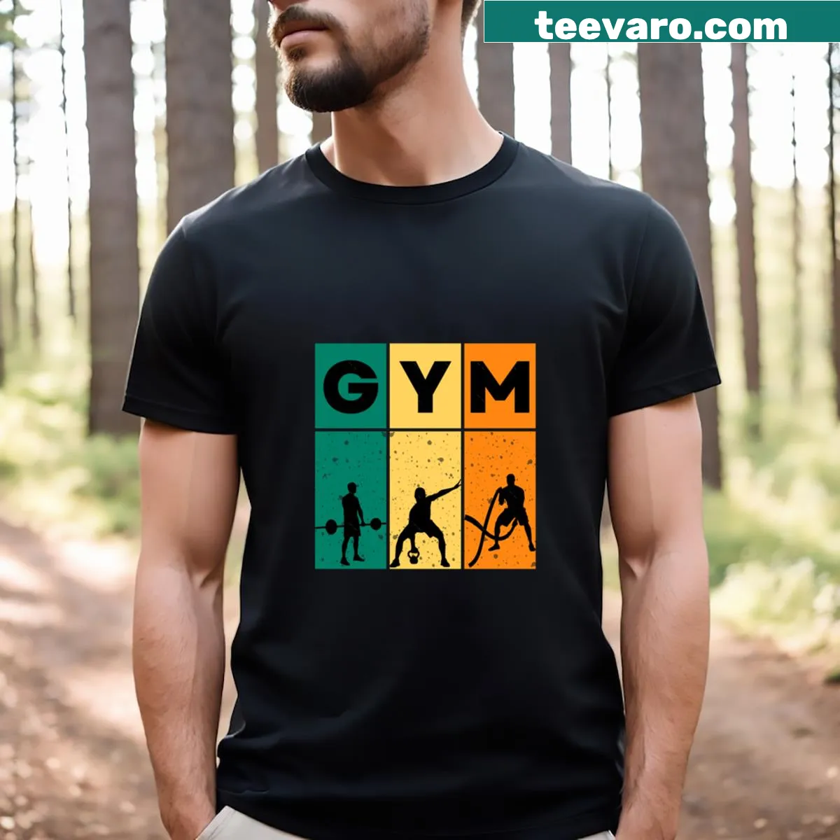 Motivational gym T-shirt with fitness-themed typography — on a men's t-shirt