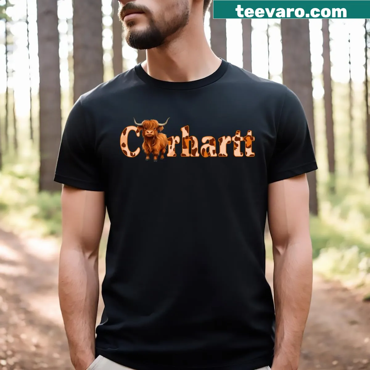 Illustration of a Highland Cow for a festive Christmas design — on a men's t-shirt