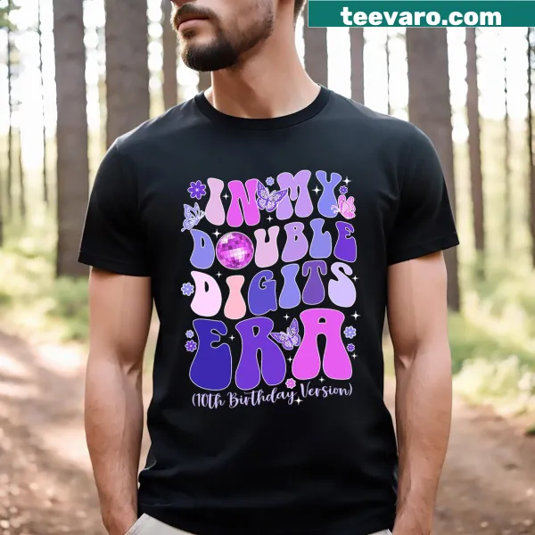 Playful t-shirt celebrating a girl's 10th birthday with fun graphics