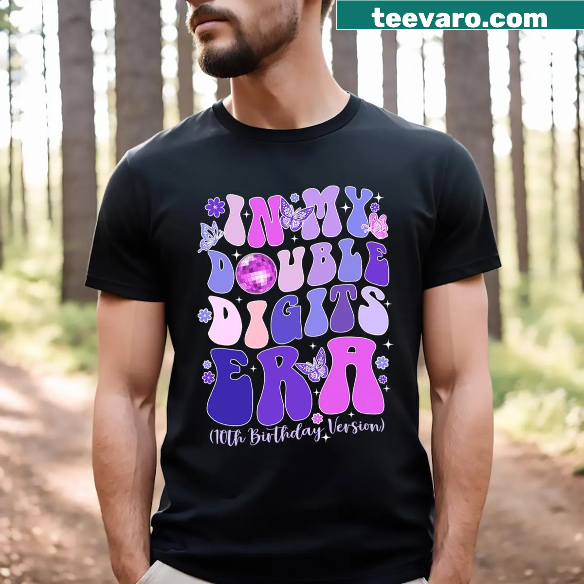 Playful t-shirt celebrating a girl's 10th birthday with fun graphics — on a men's t-shirt