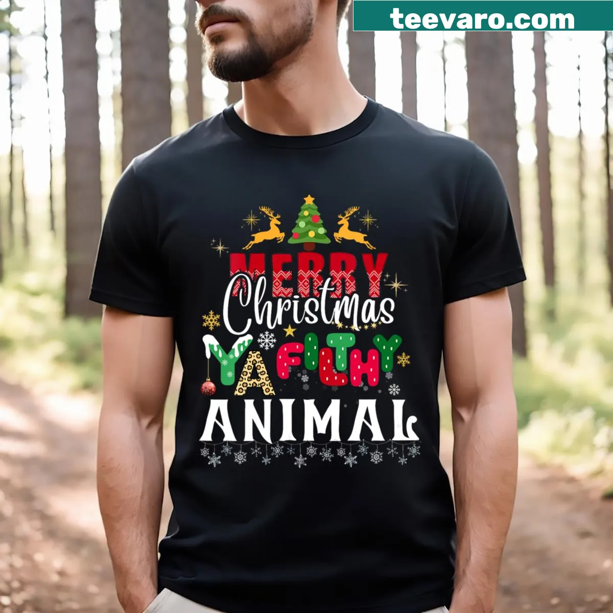 Funny Christmas-themed tee with humorous text and playful graphics — on a men's t-shirt