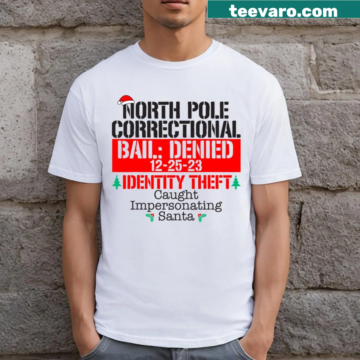 Humorous matching family Christmas t-shirt with Santa theme — on a men's t-shirt