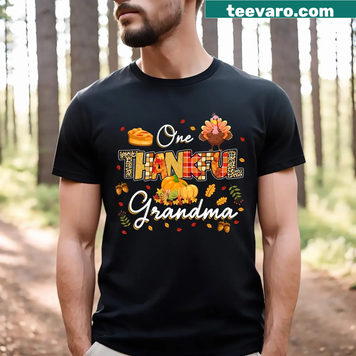 Thanksgiving T-shirt for grandma with fall leaves design — on a men's t-shirt