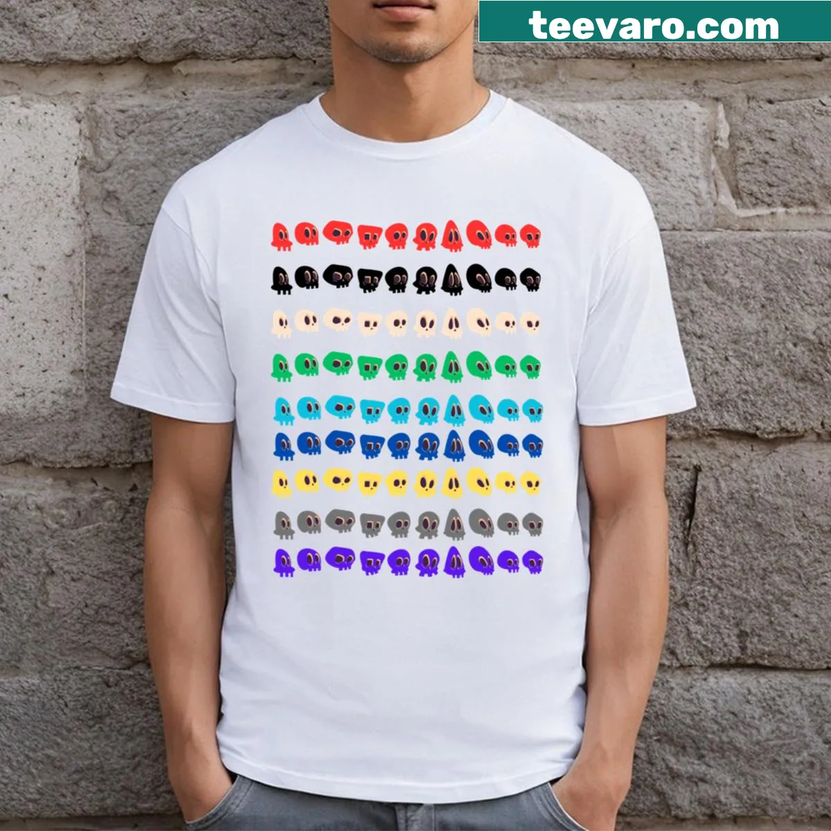 Artistic skull design t-shirt appealing to music lovers. — on a men's t-shirt
