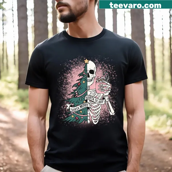 Bleached t-shirt featuring a funny Christmas skeleton design