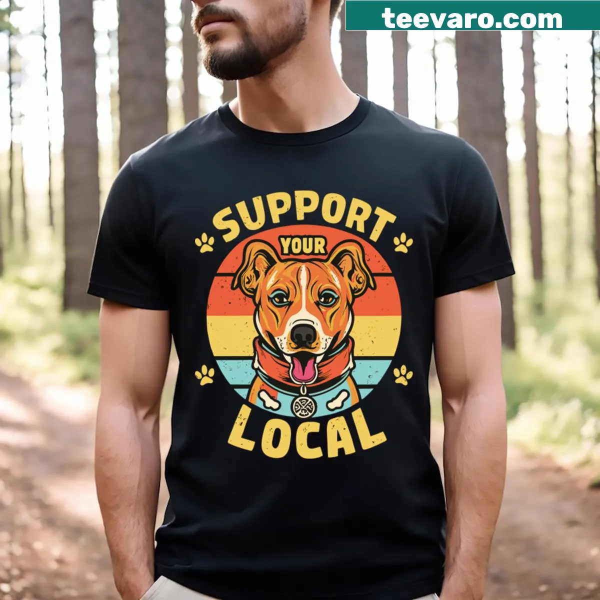 Typography T-shirt promoting support for local street dogs — on a men's t-shirt