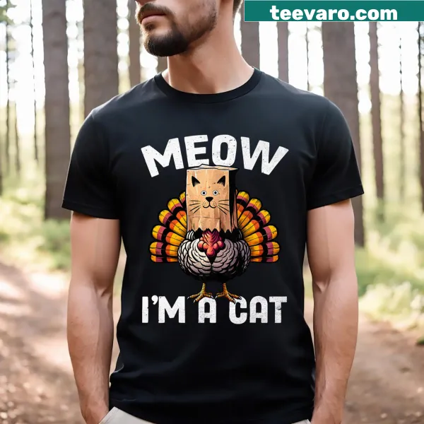 Cartoon turkey in cat disguise on Thanksgiving T-shirt