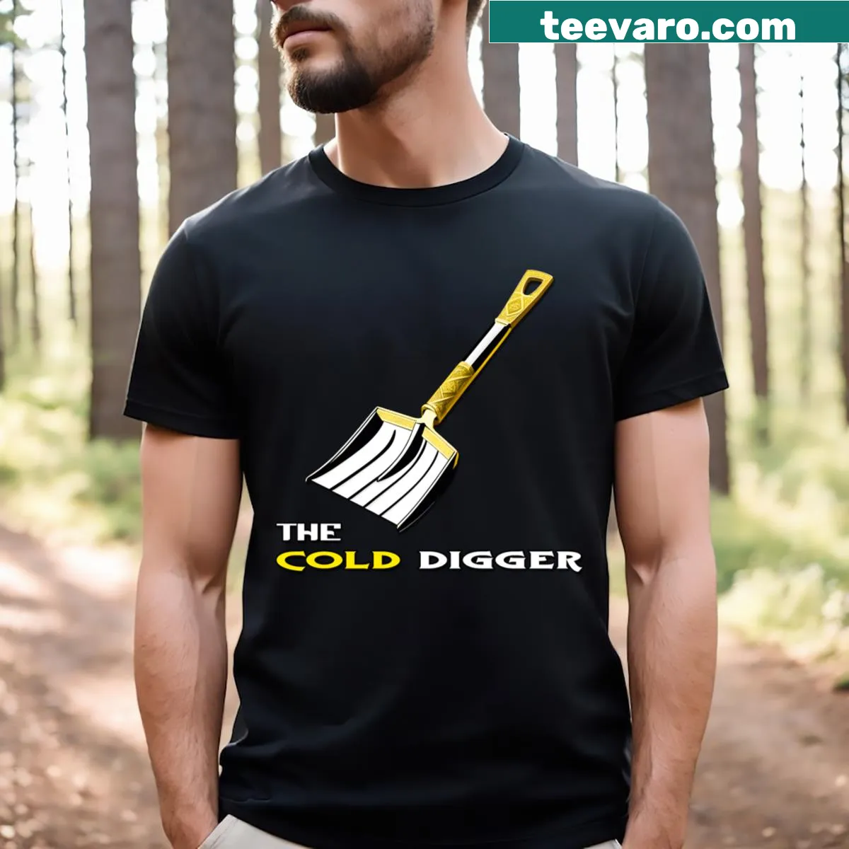 Humorous t-shirt with an edgy design about cold weather — on a men's t-shirt