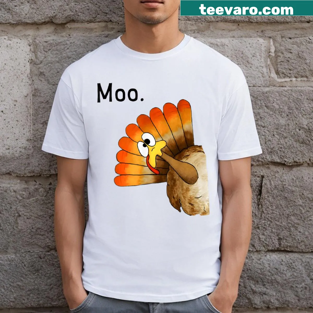 Funny cartoon turkey graphic for Thanksgiving — on a men's t-shirt