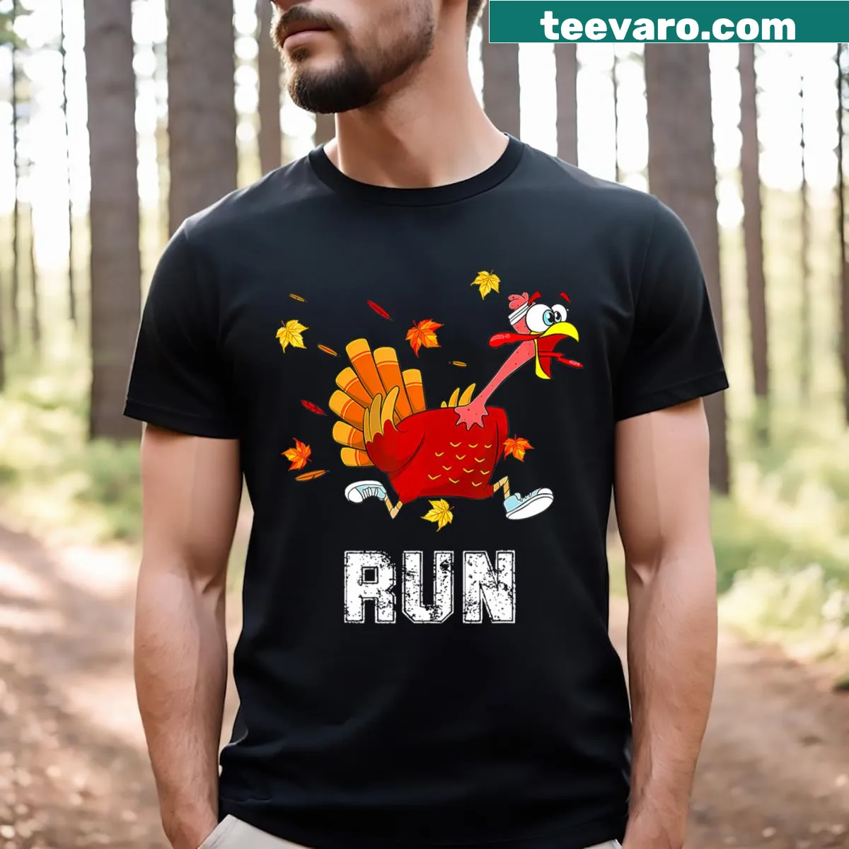 Turkey graphic T-shirt for Thanksgiving-themed runs and events — on a men's t-shirt