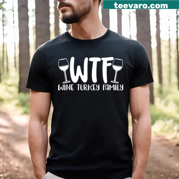 Funny Thanksgiving t-shirt with wine and turkey graphic