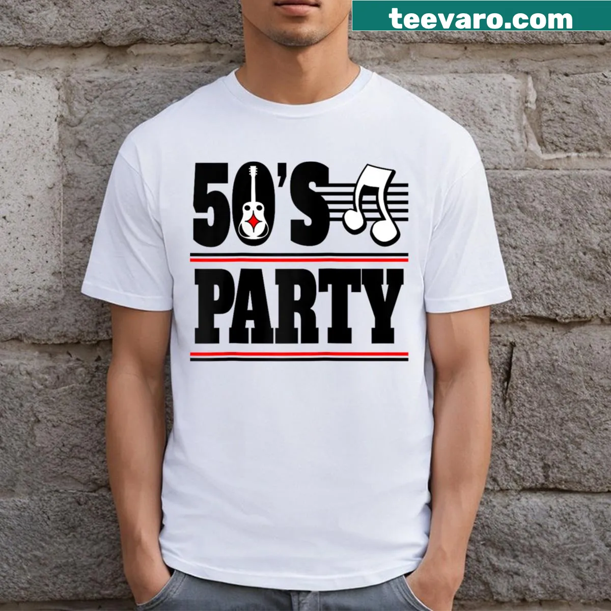 Vintage 1950s music-themed raglan baseball tee with retro graphics — on a men's t-shirt
