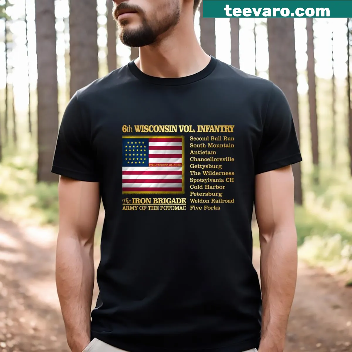 Illustration of 6th Wisconsin Volunteer Infantry insignia T-shirt. — on a men's t-shirt