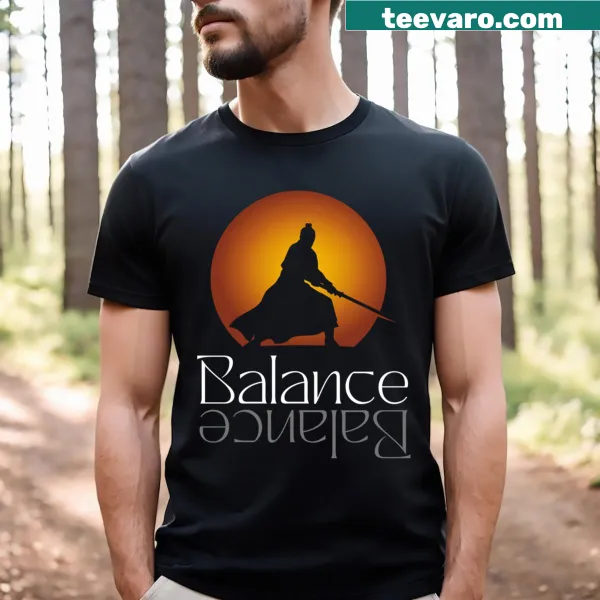 Minimalist t-shirt with the word Balance in modern typography