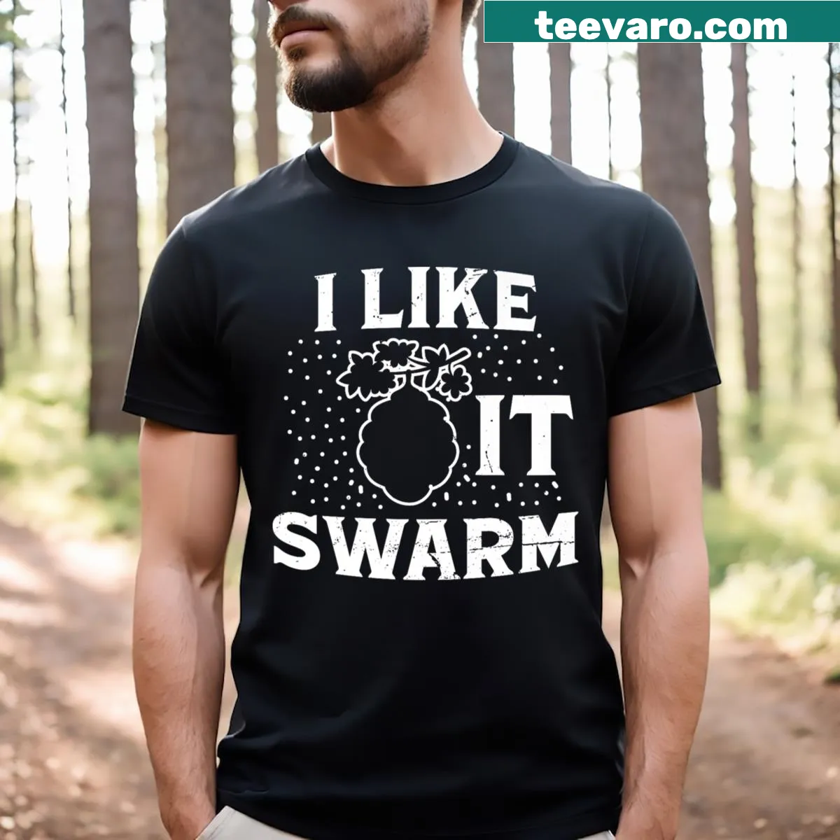 Funny beekeeping t-shirt with witty phrase about swarming — on a men's t-shirt