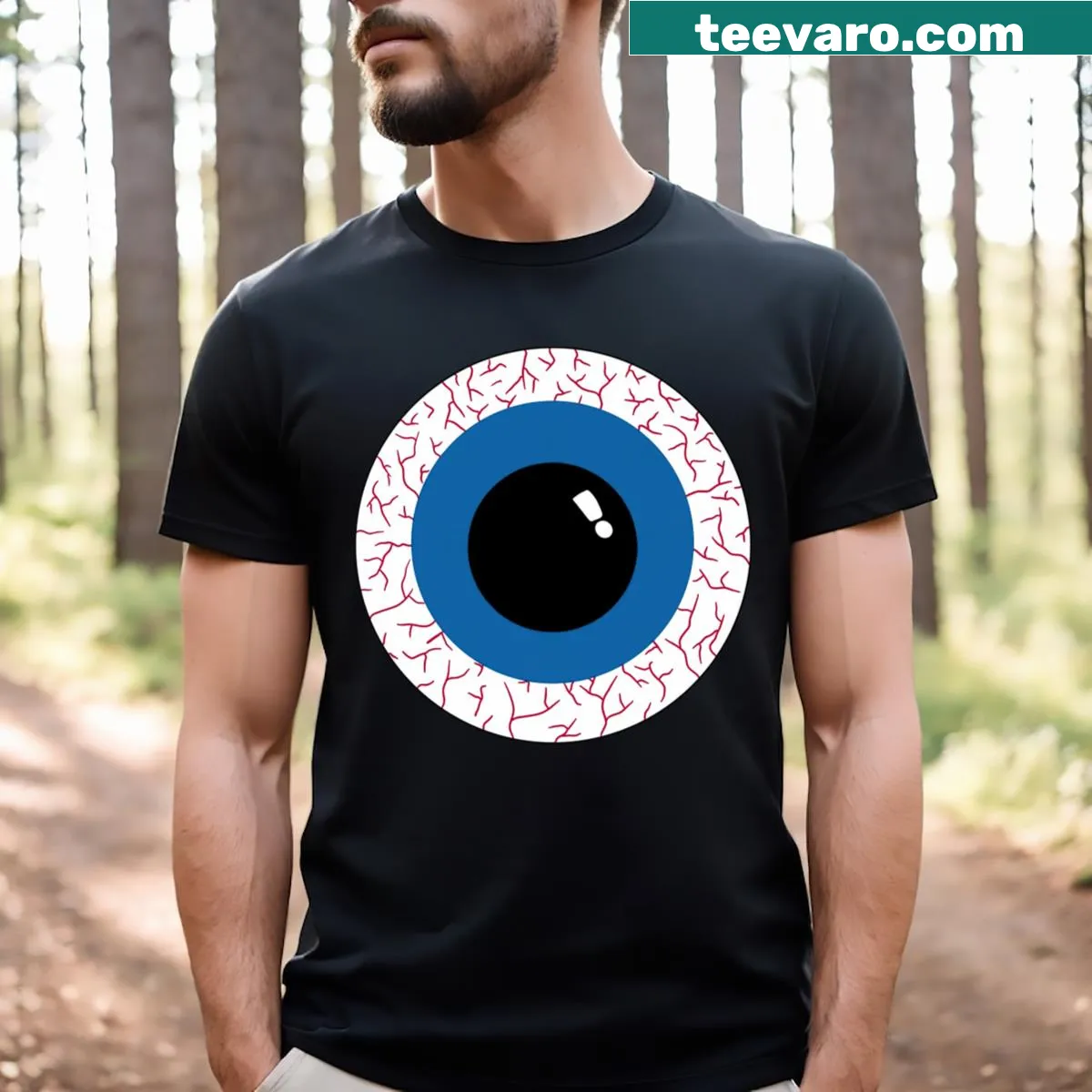 Stylized blue eyeballs graphic on a T-shirt — on a men's t-shirt