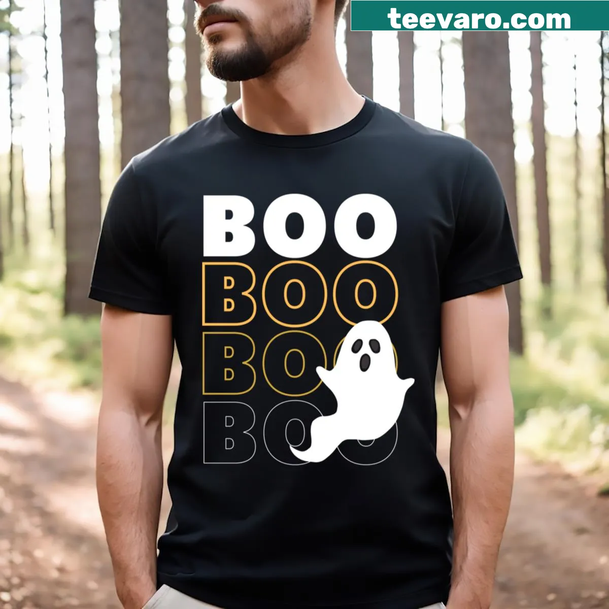 Playful ghost design on the Boo Bash Halloween T-shirt — on a men's t-shirt