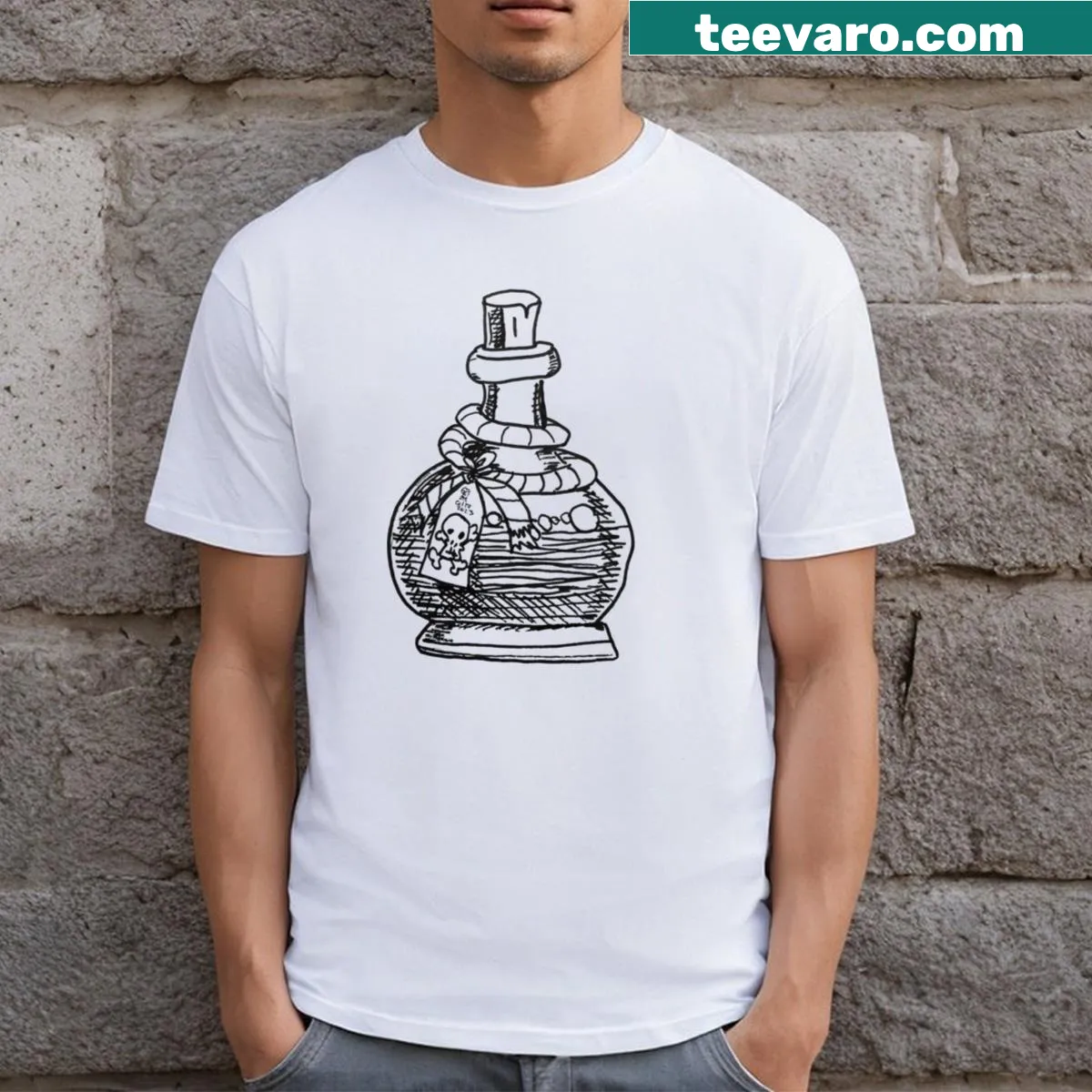 Graphic of a poison bottle on a t-shirt — on a men's t-shirt