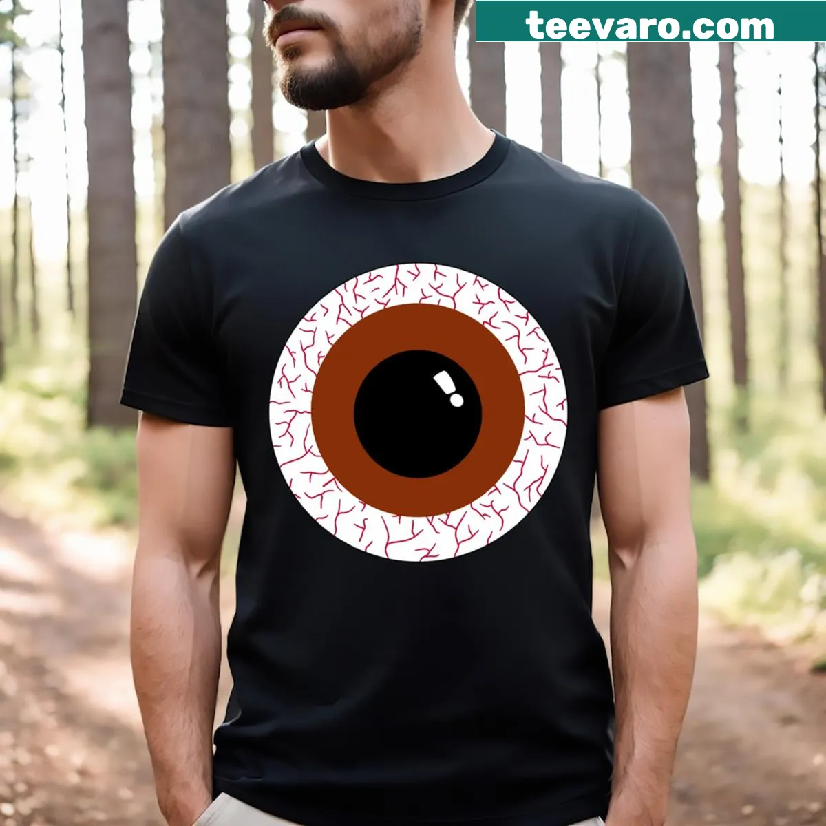 Whimsical brown eyeballs graphic on casual t-shirt — on a men's t-shirt