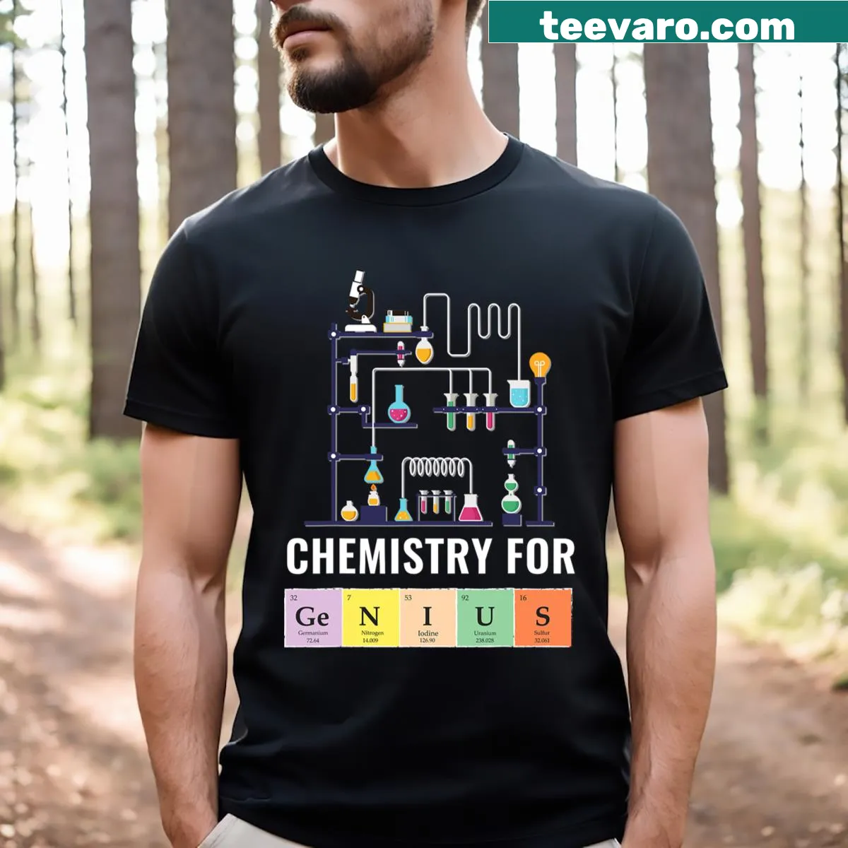 Funny Chemistry For Genius t-shirt with humorous quotes — on a men's t-shirt