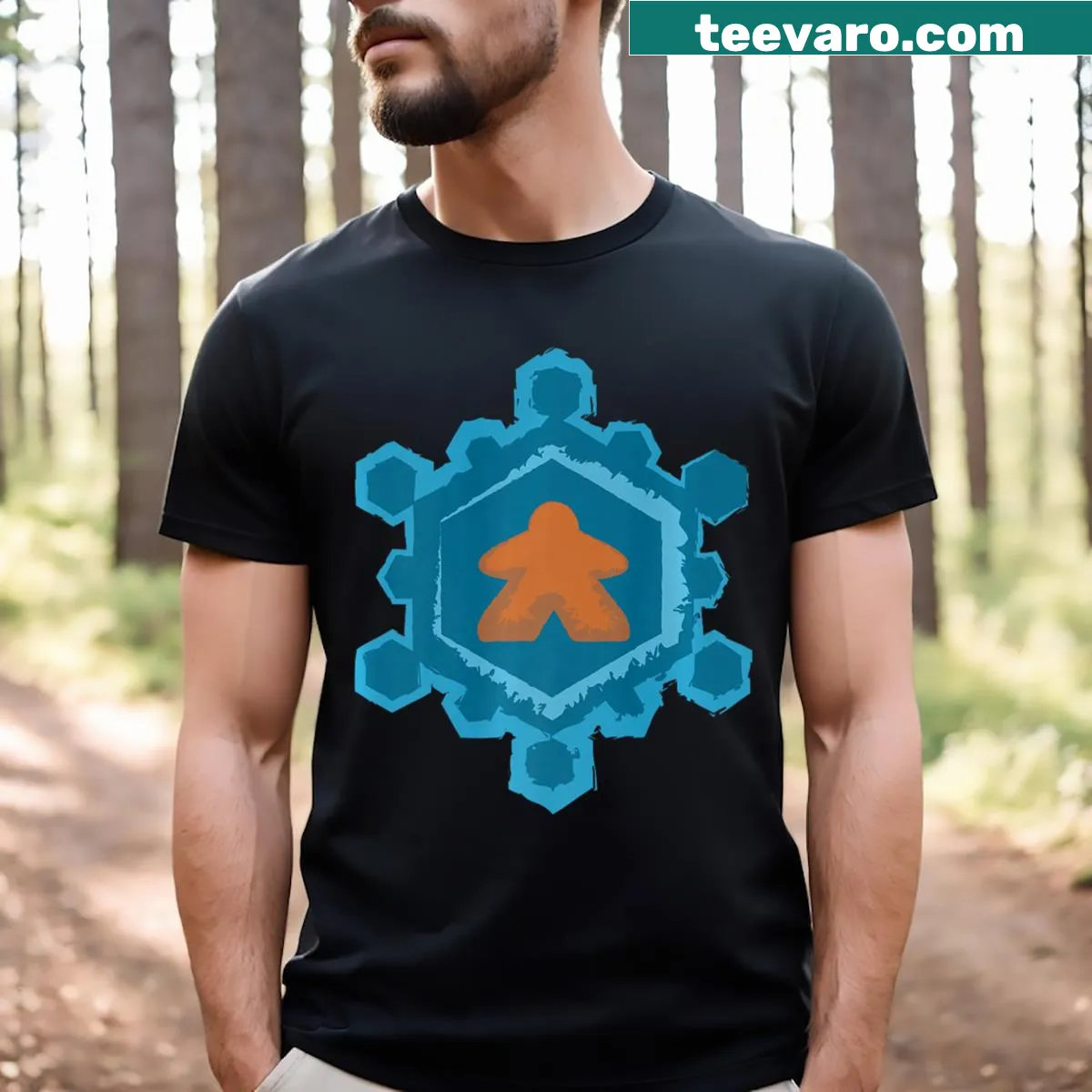 Funny board games T-shirt with meeple graphics — on a men's t-shirt