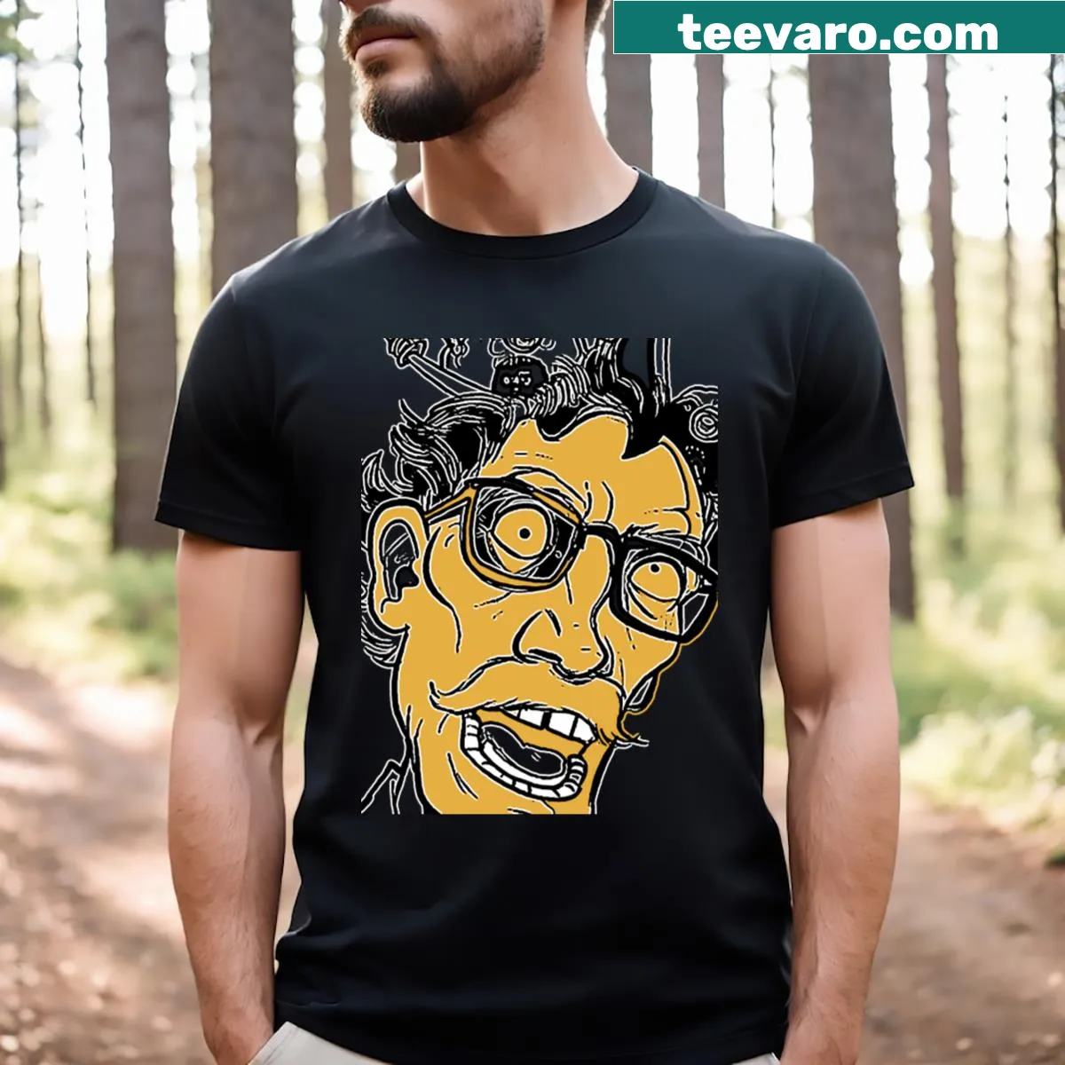 Cartoon-style T-shirt with a fun comic graphic — on a men's t-shirt