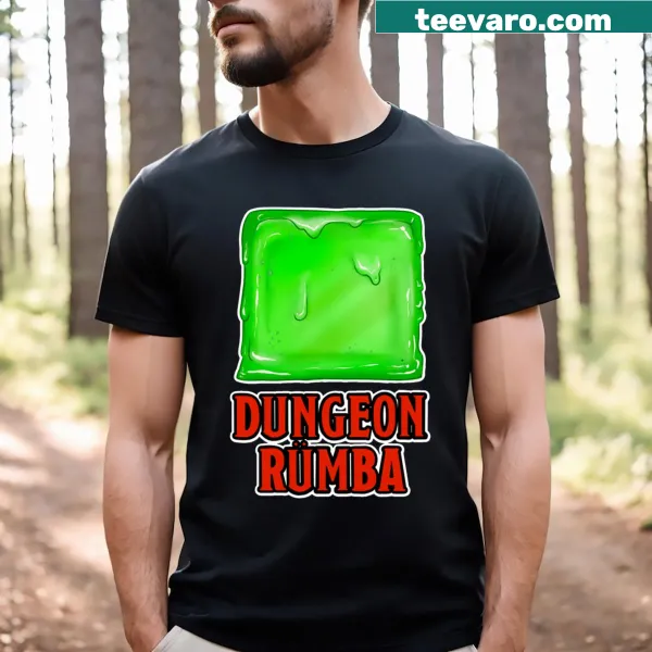 Whimsical illustration of a dungeon-themed dance on a T-shirt