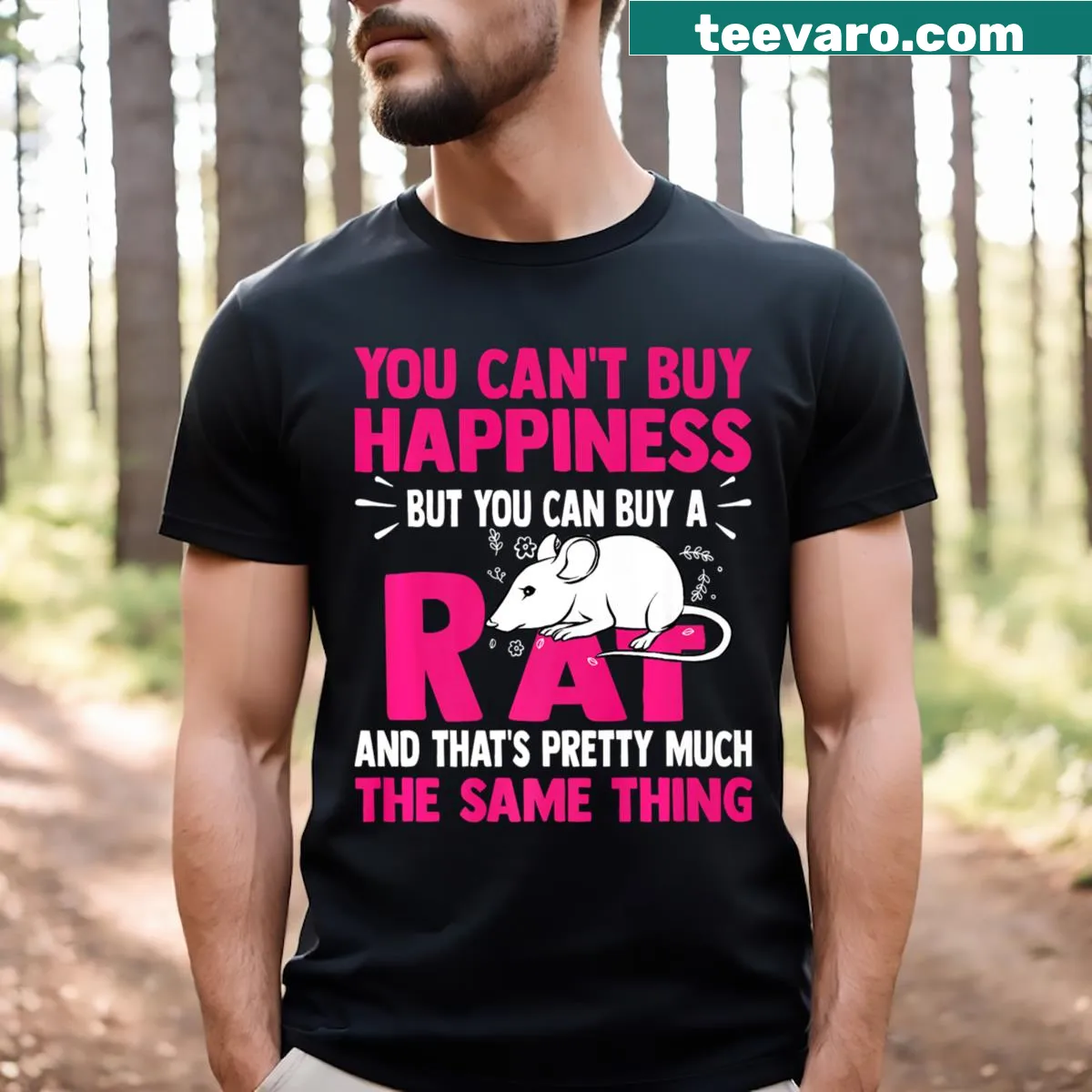 Cute T-shirt with a happy quote for rat lovers — on a men's t-shirt