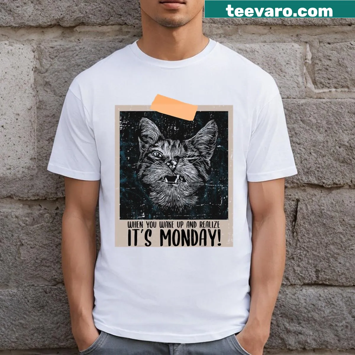 T-shirt with a funny quote about Mondays for cat lovers — on a men's t-shirt