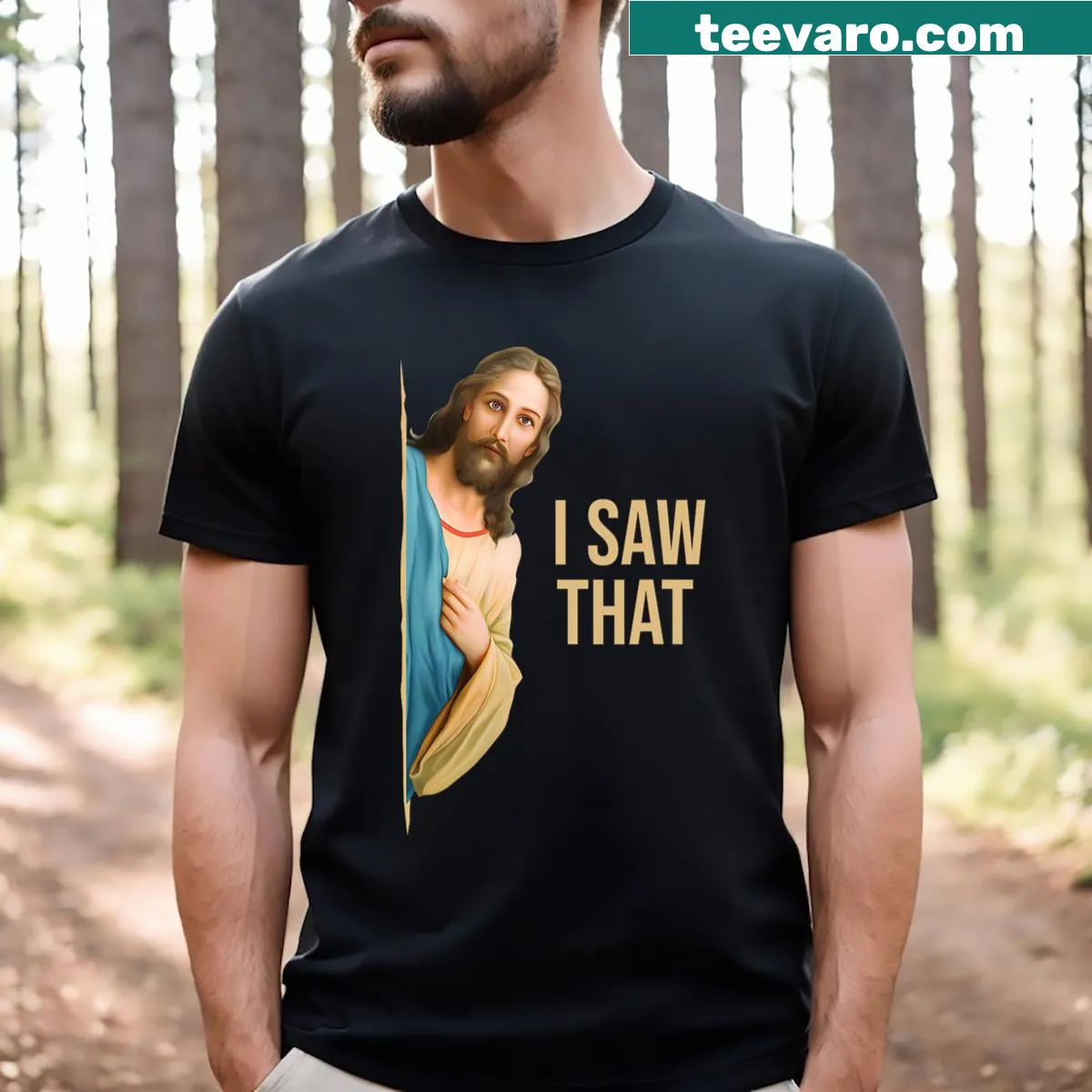 Funny Christian T-shirt with a humorous meme quote about Jesus — on a men's t-shirt