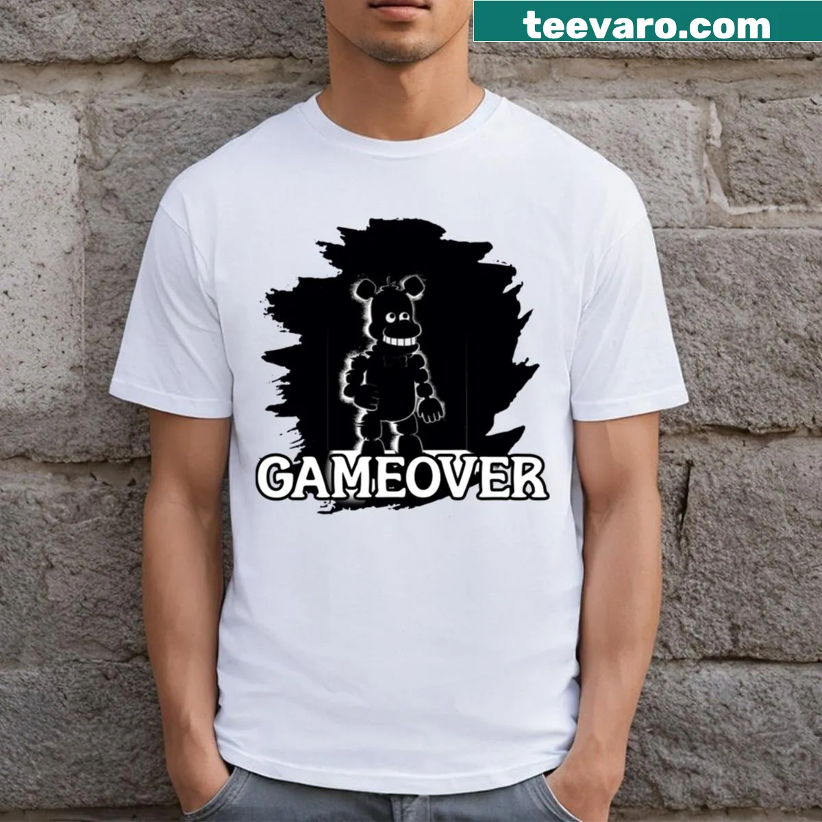 Game Over-themed T-shirt inspired by Five Nights At Freddy's — on a men's t-shirt
