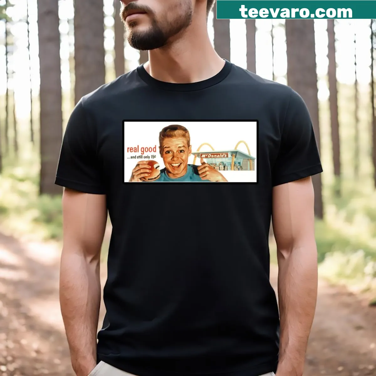 Illustration of a sunset over a field on a nostalgic t-shirt — on a men's t-shirt