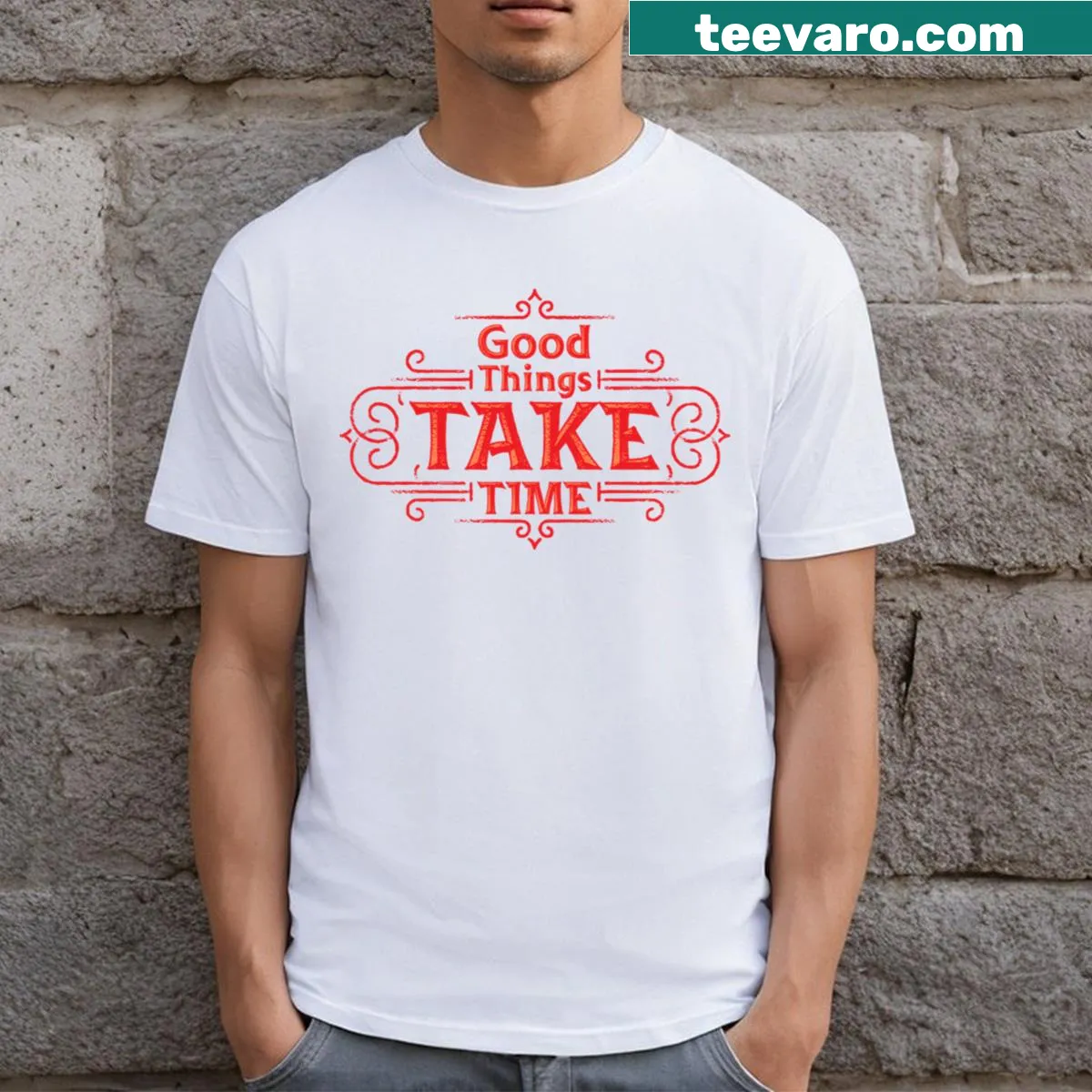 Inspirational quote about patience on a T-shirt — on a men's t-shirt