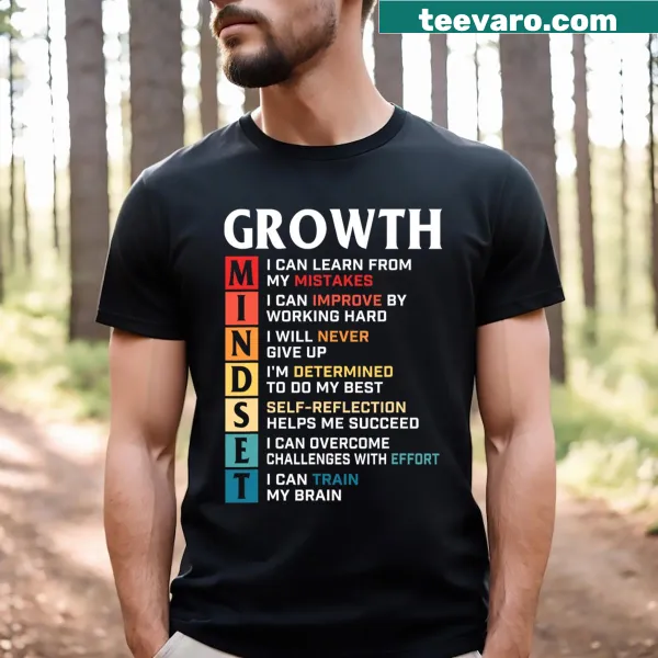 Growth Mindset definition in bold typography on a motivational shirt