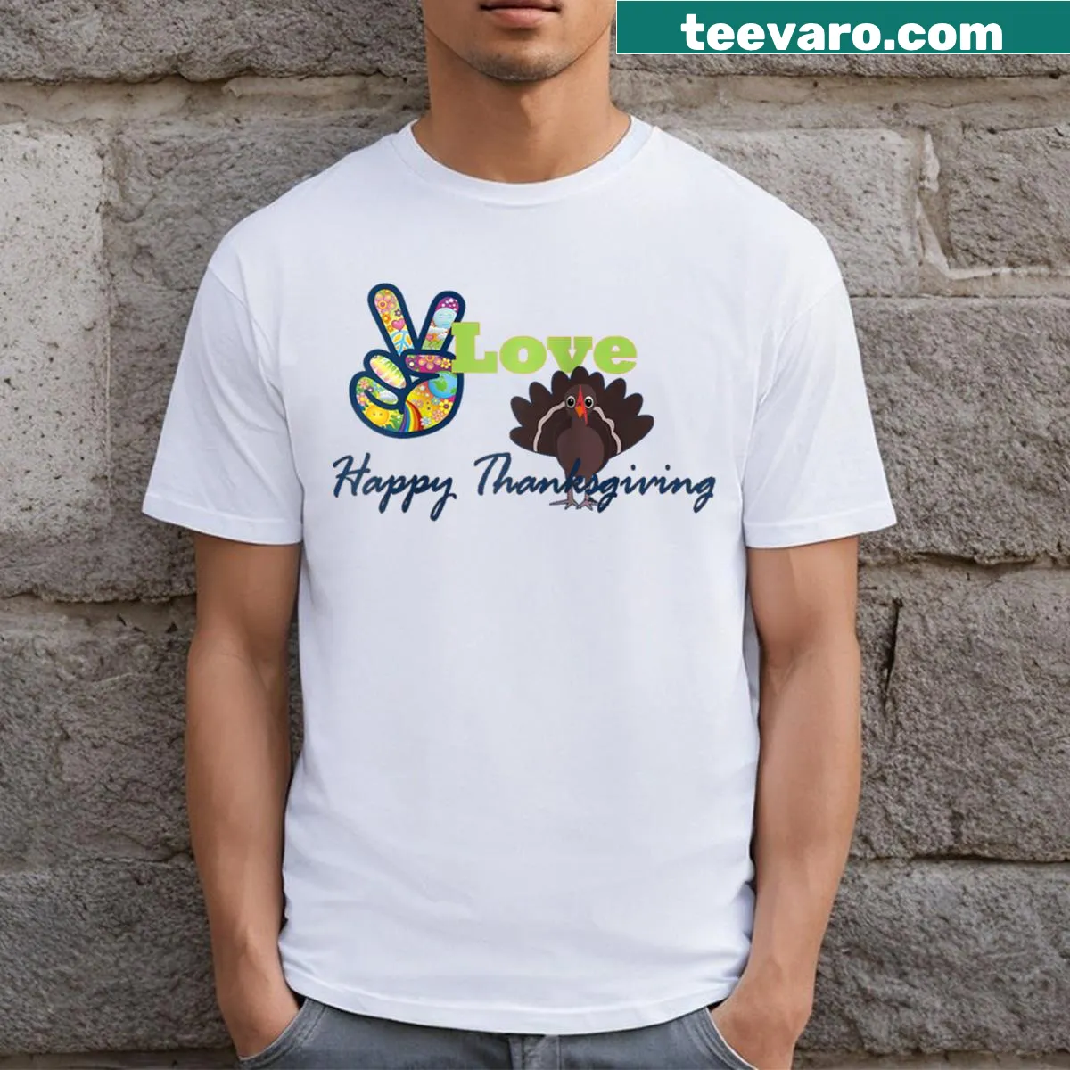 Thanksgiving-themed raglan baseball tee with festive graphic — on a men's t-shirt