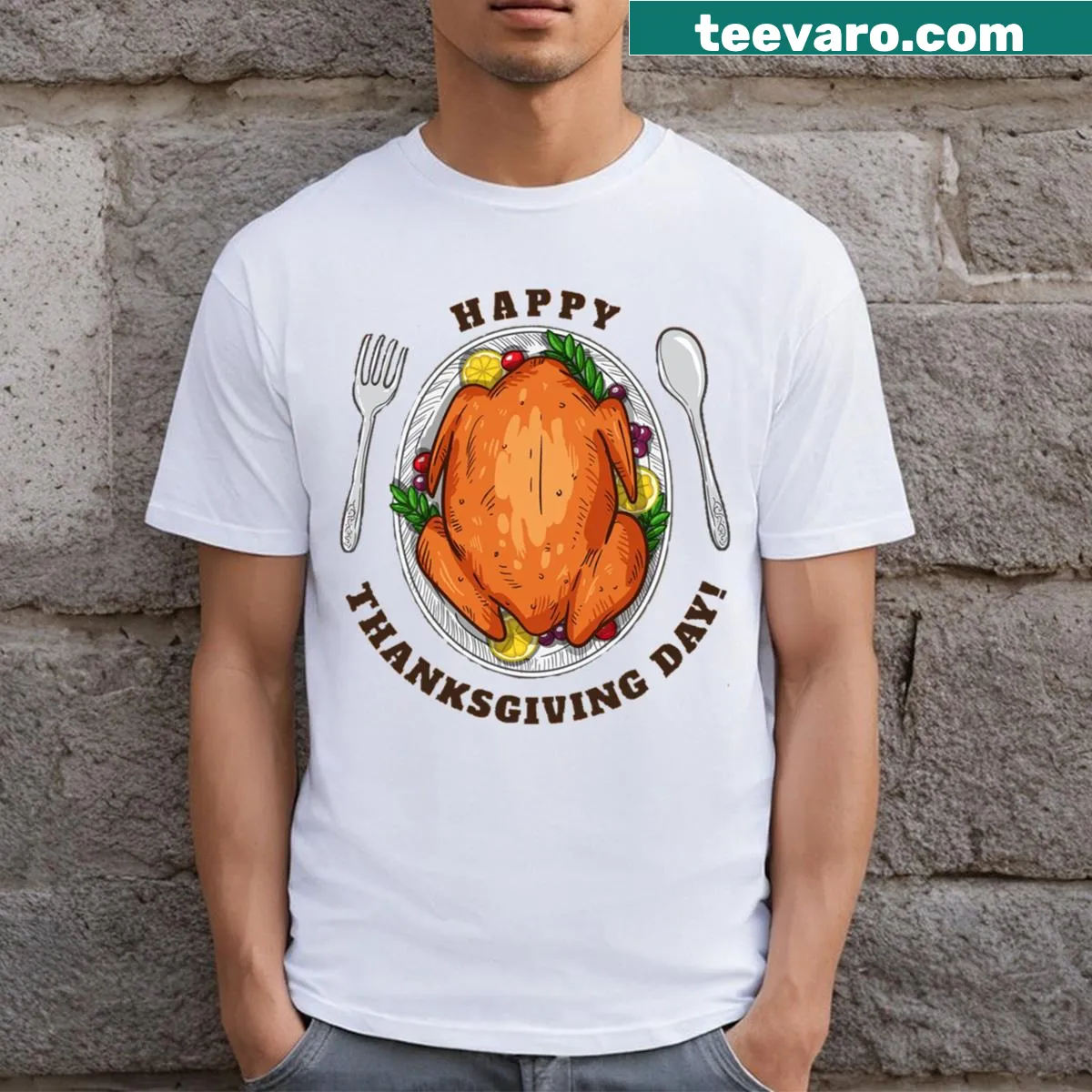 Whimsical Thanksgiving turkey illustration t-shirt — on a men's t-shirt