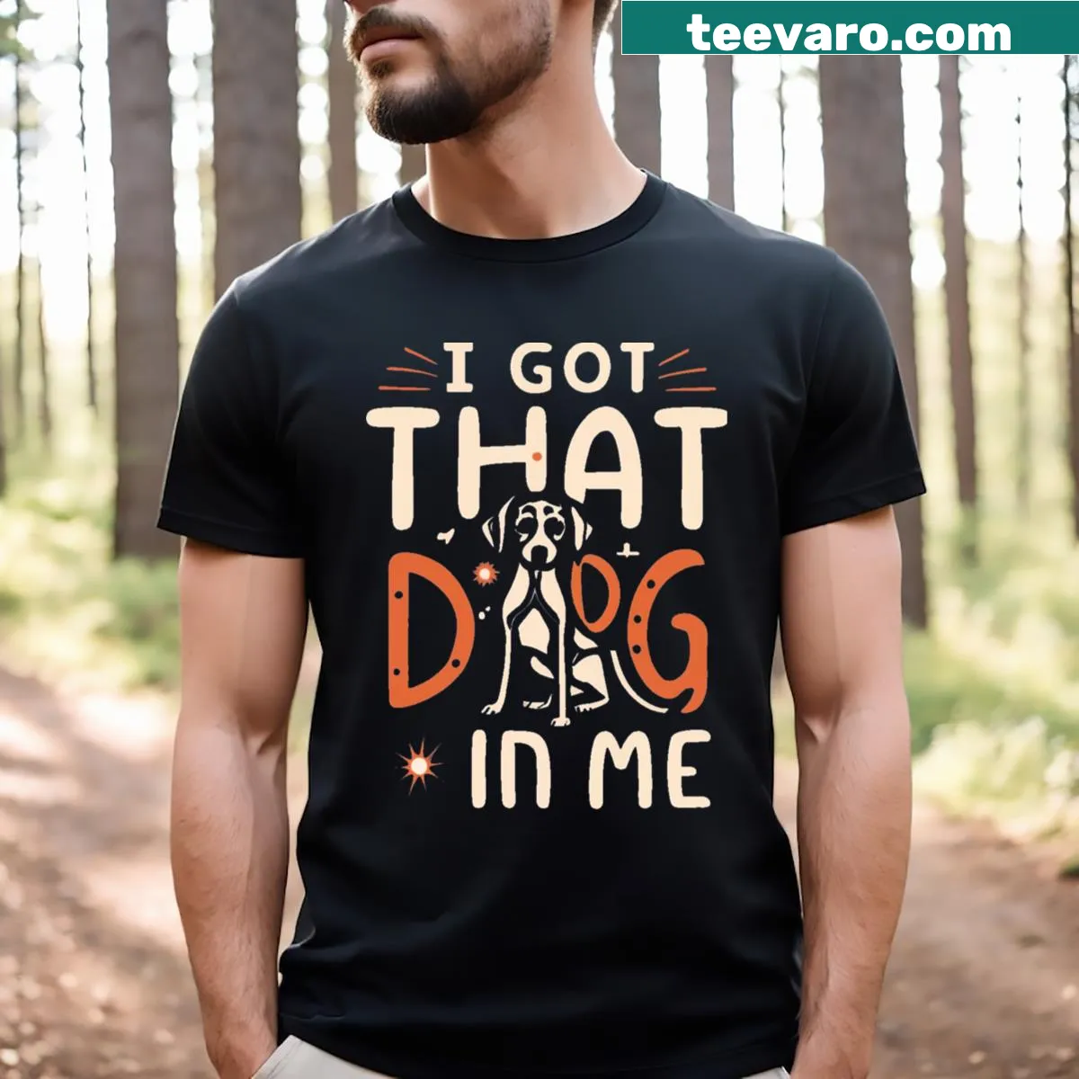 Funny saying t-shirt featuring 'I Got That Dog In Me' text — on a men's t-shirt