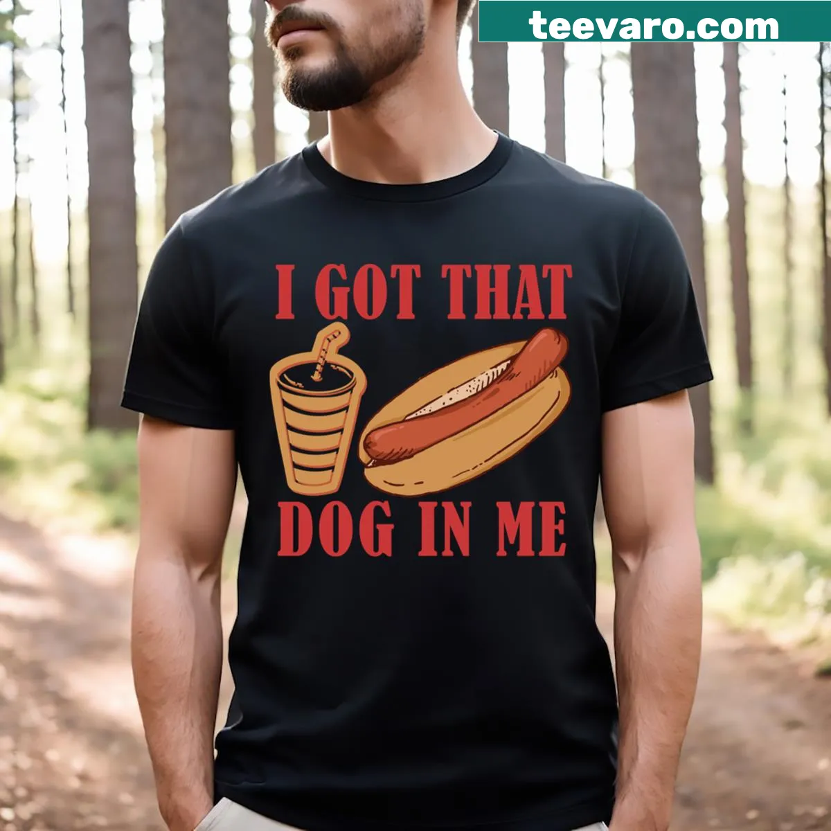 Funny T-shirt featuring a playful quote about dogs and hotdogs — on a men's t-shirt