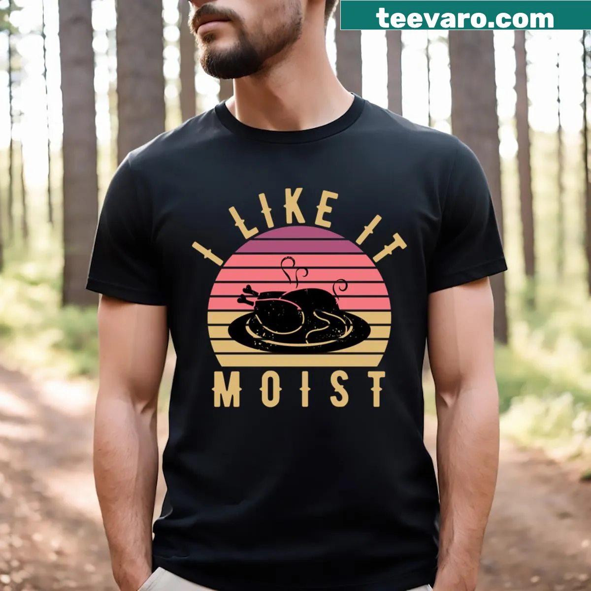 Funny Thanksgiving t-shirt featuring a turkey and humorous quote — on a men's t-shirt