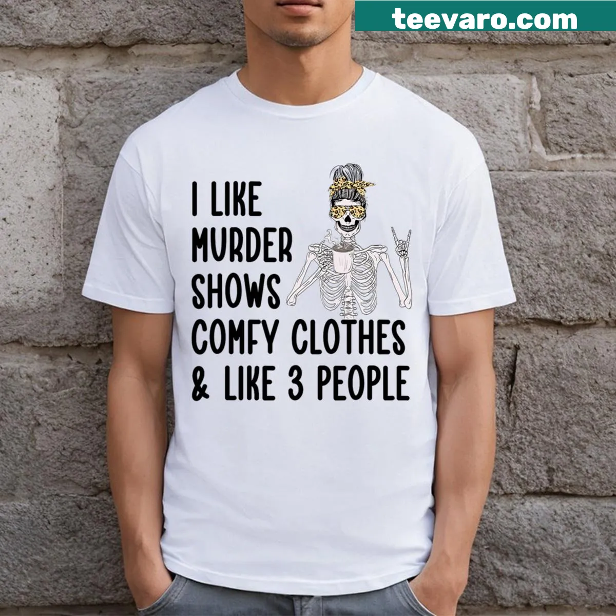 Funny t-shirt featuring a saying about murder shows and comfy clothes — on a men's t-shirt