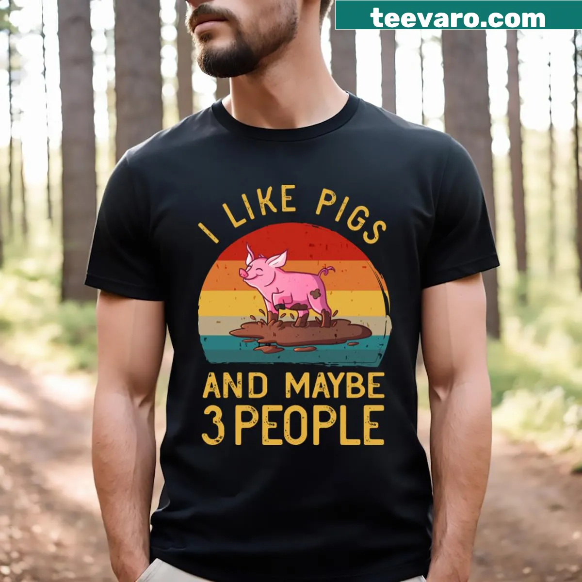 Vintage pig lover t-shirt featuring humorous text about pigs and people — on a men's t-shirt