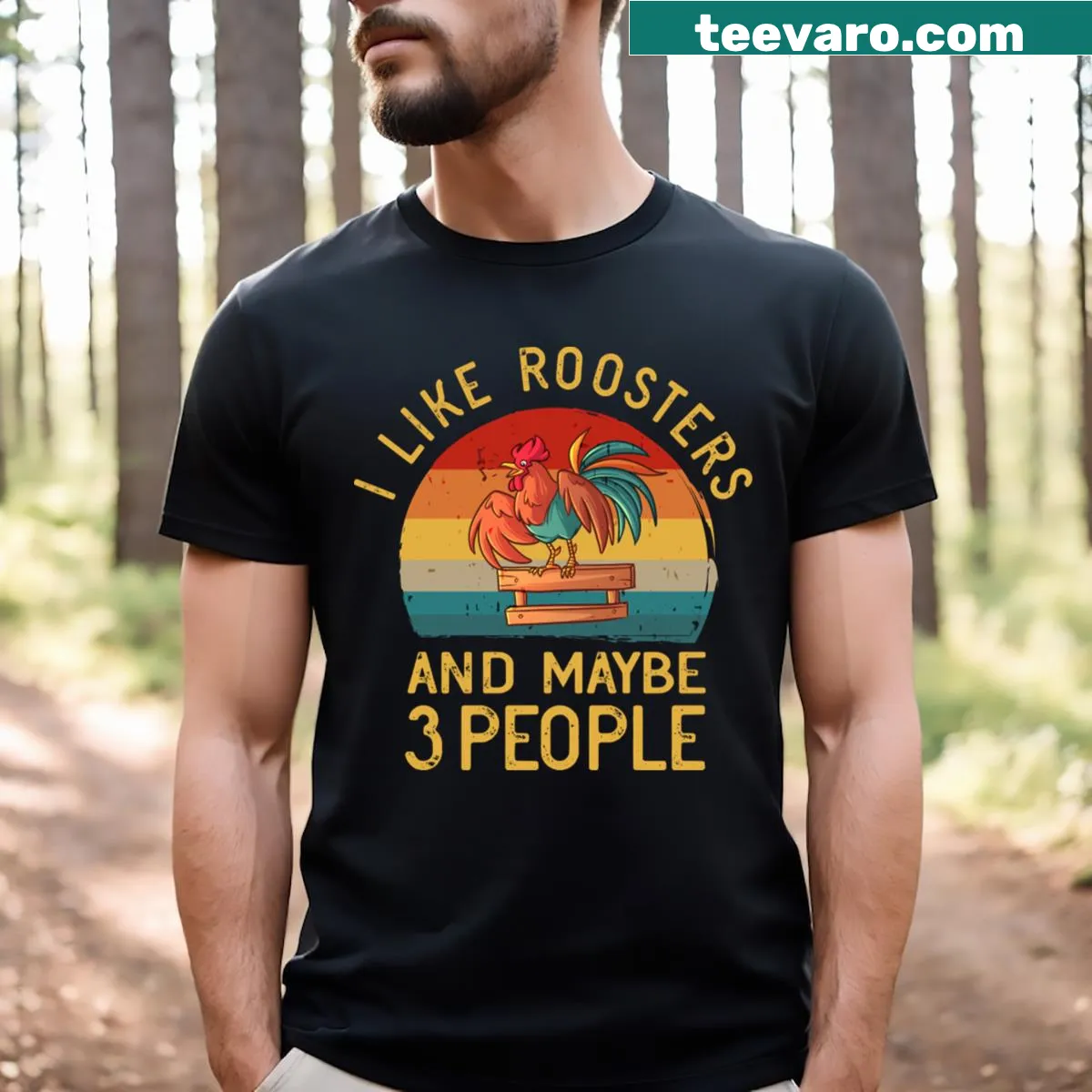Funny vintage t-shirt about roosters and people — on a men's t-shirt