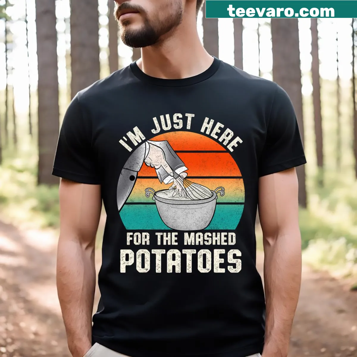 Cute Thanksgiving shirt focused on mashed potatoes — on a men's t-shirt