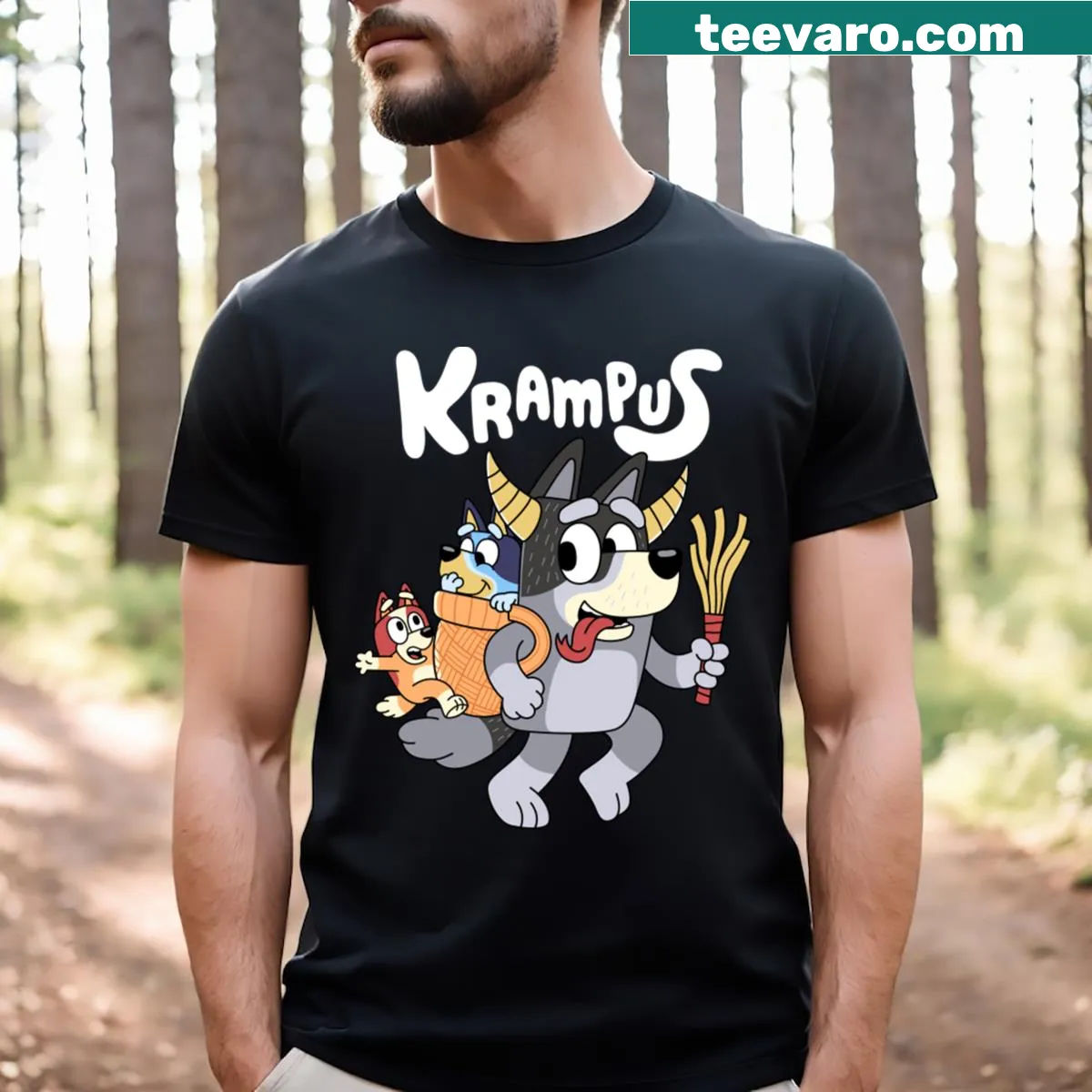 Funny Krampus illustration on a Christmas T-shirt — on a men's t-shirt
