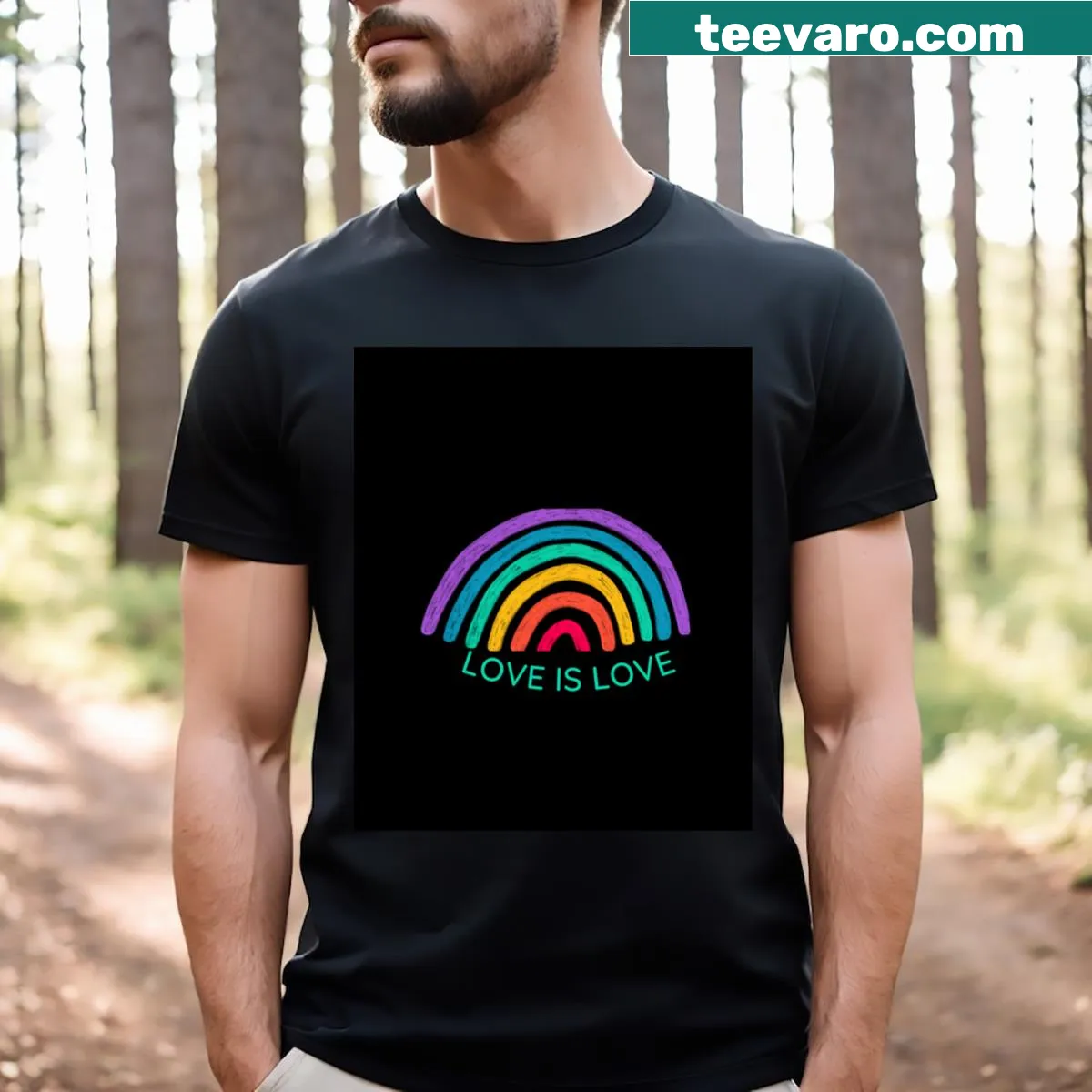 T-shirt with the text Love Is Love promoting inclusivity — on a men's t-shirt