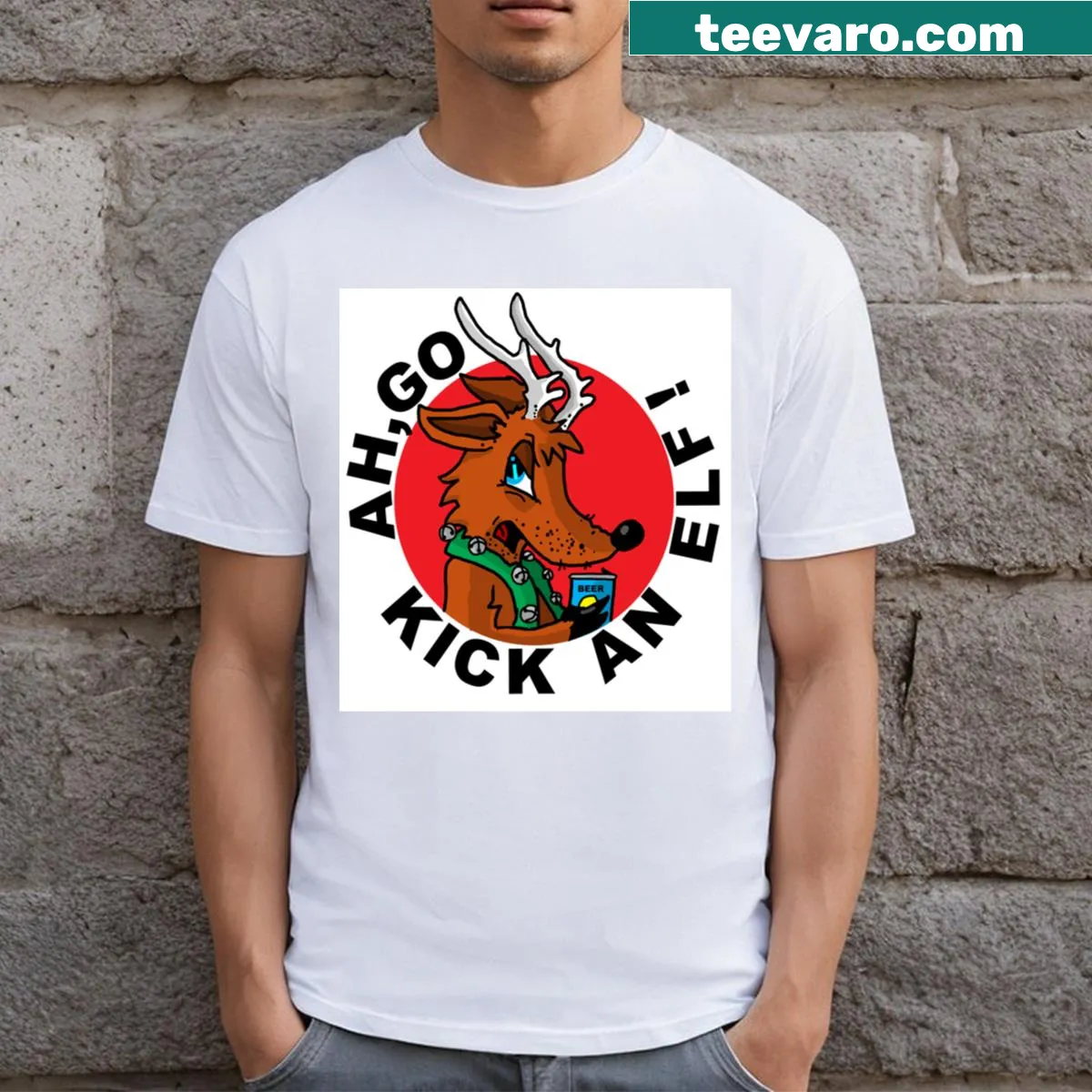 Illustrated fierce deer graphic on T-shirt — on a men's t-shirt