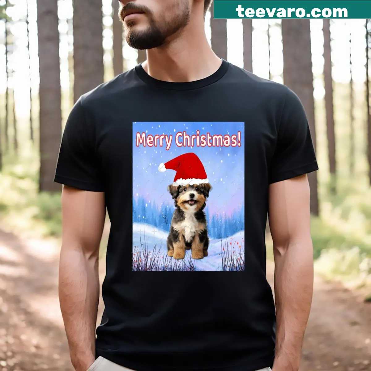 Festive Havanese dog graphic on T-shirt for Christmas — on a men's t-shirt