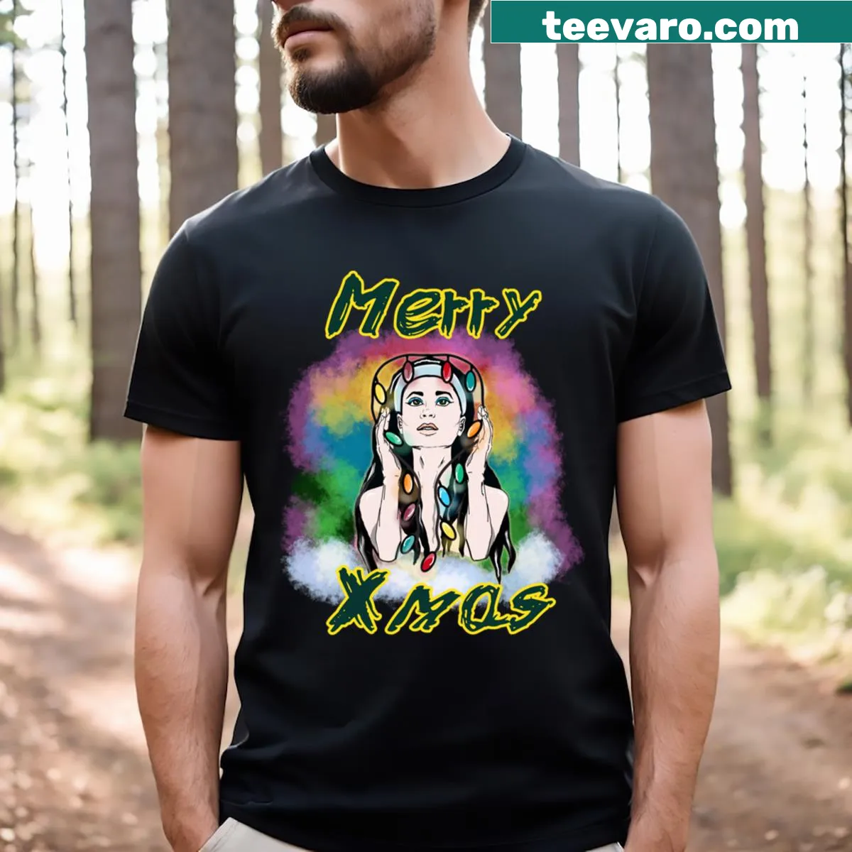 Minimalist Merry Xmas typography T-shirt — on a men's t-shirt