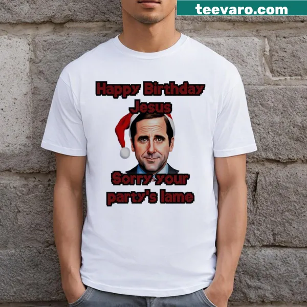 T-shirt featuring Michael Scott with festive graphics